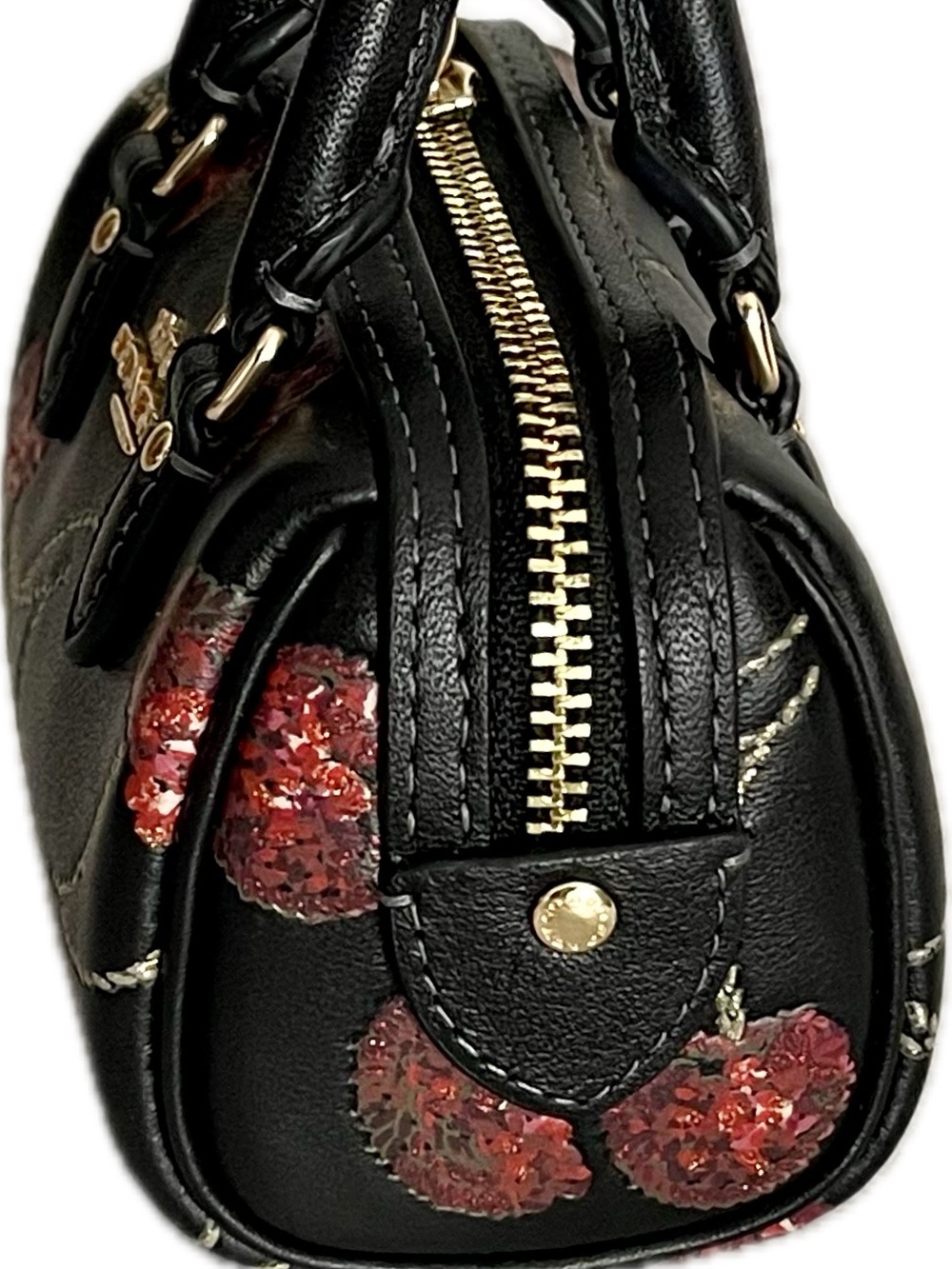 Coach Mini Rowan Leather Bag Charm w/ Glitter Cherry Print - Picture 5 of 9